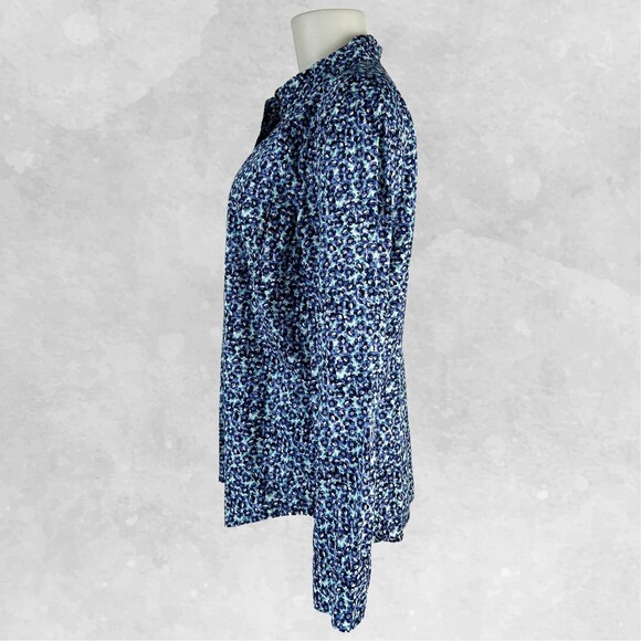 Talbots Ink Blue Purple Green Floral Print Long Sleeve Blouse - Women's 14 - Picture 4 of 11